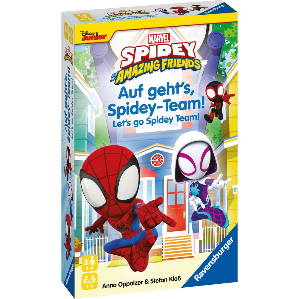 Spidey and Friends bordspel doos met Spiderman, Ghost-Spider en Miles Morales.
