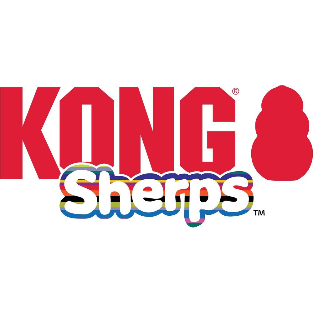 Logo KONG Sherps z czerwonym tekstem i kolorowym napisem Sherps.