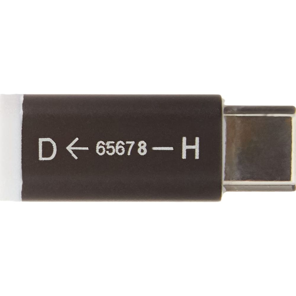 Ciemny konektor z oznaczeniami D <lt/>- 65678 - H i metalową końcówką.