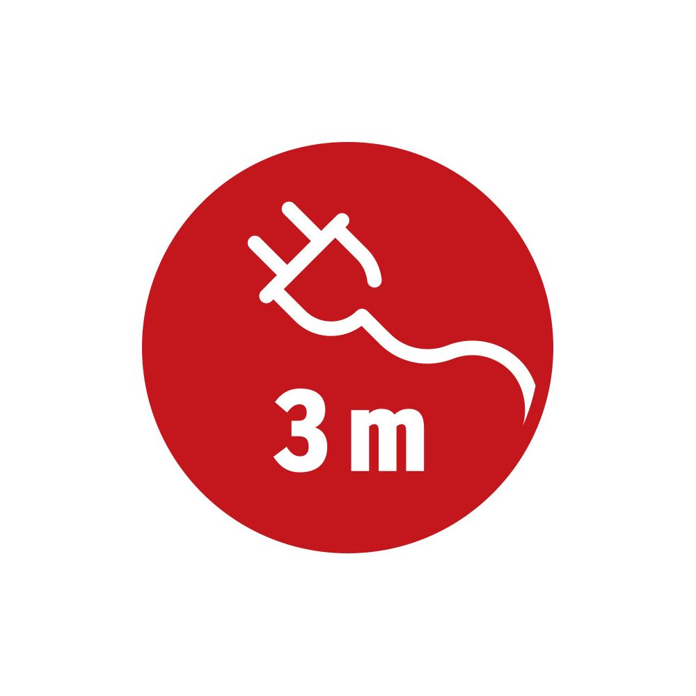 Cercle rouge avec icône de prise blanche et texte "3m".