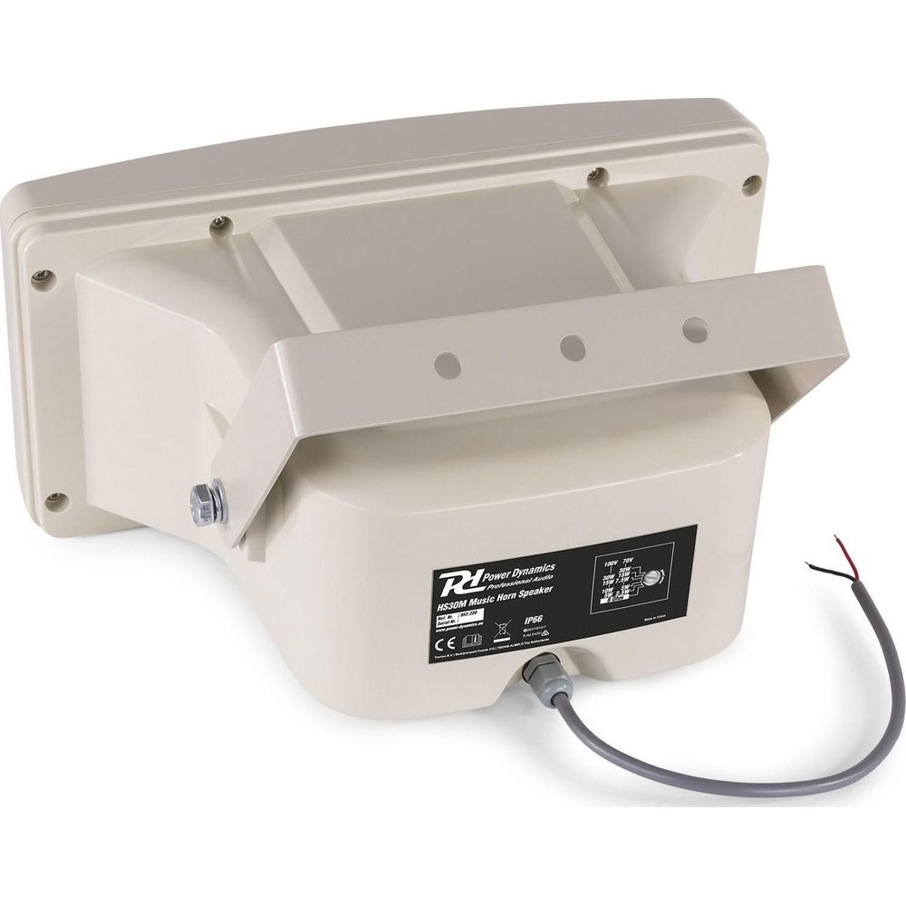Altavoz de bocina beige con soporte de montaje y cable, clasif. IP66.