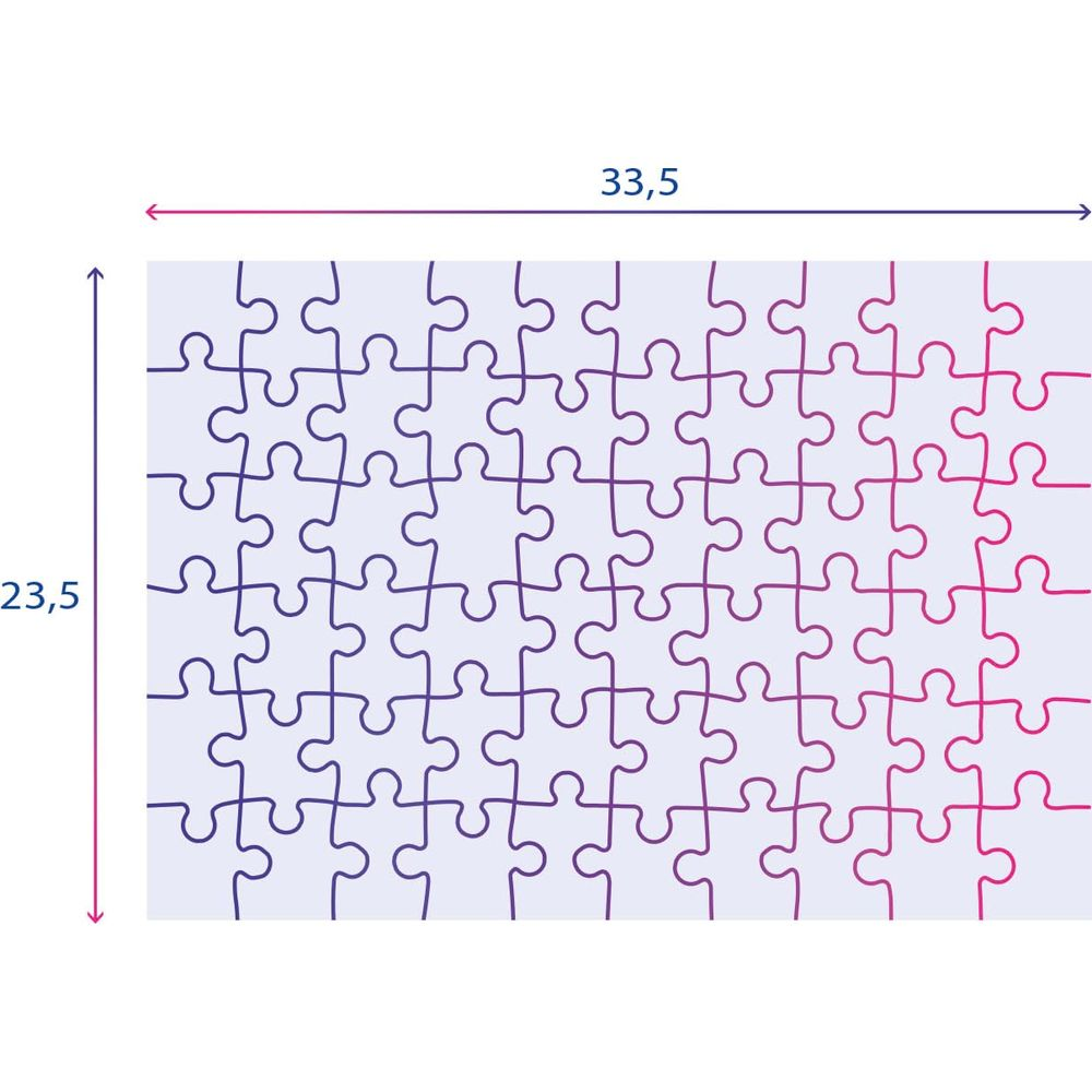 Puzzle o wymiarach 33,5x23,5 cm, w kolorze fioletowym i różowym.