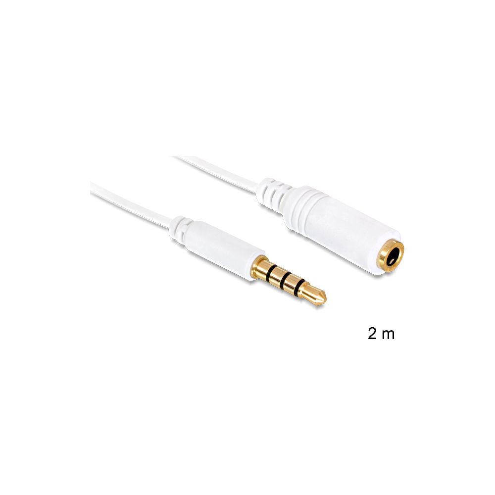 Cavo audio bianco da 3,5 mm con spina maschio e presa femmina.