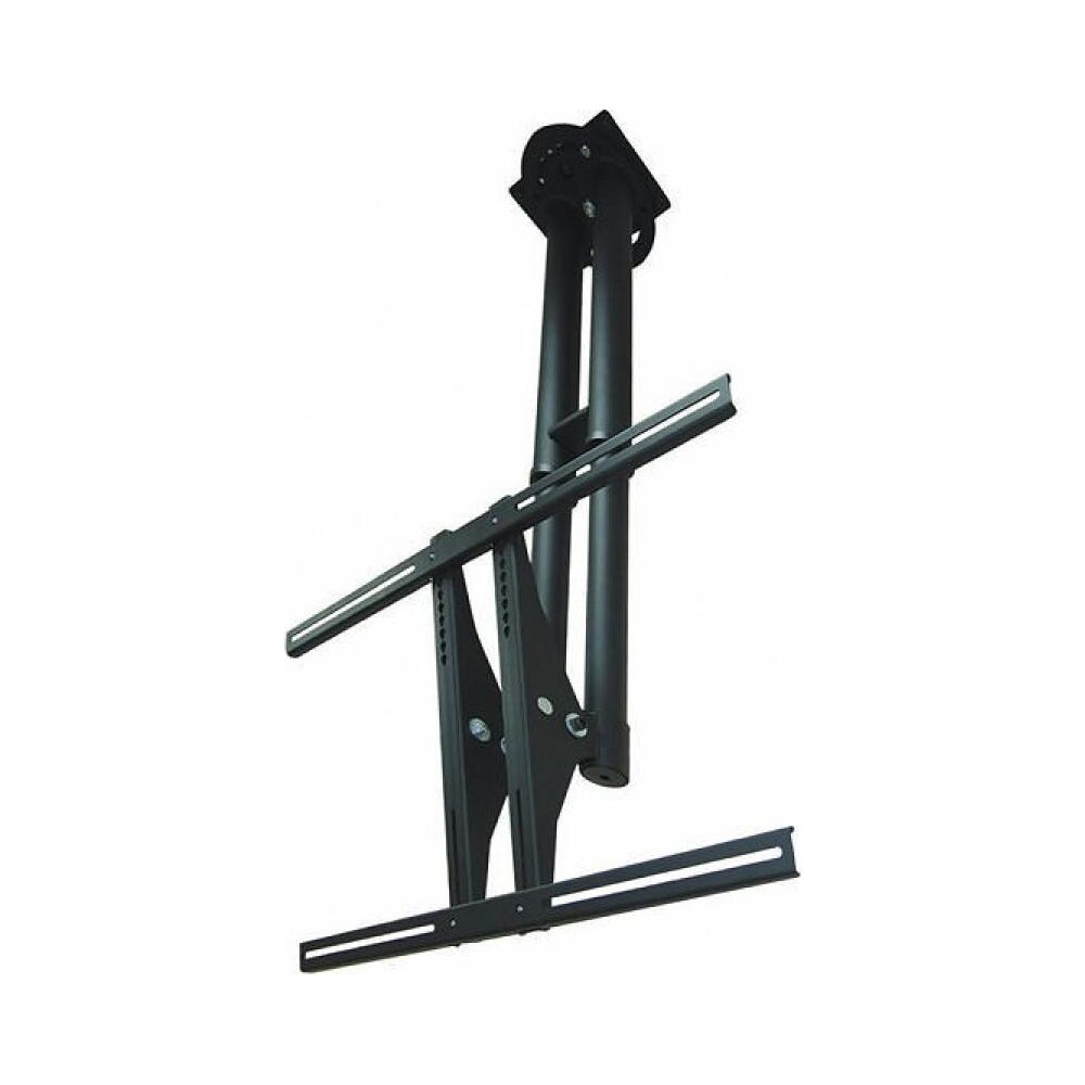 Black ceiling mount for TV with adjustable arms, on a white background.