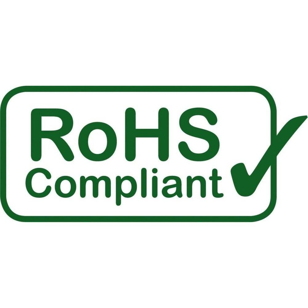 Groen insigne met 'RoHS Compliant' en een vinkje.
