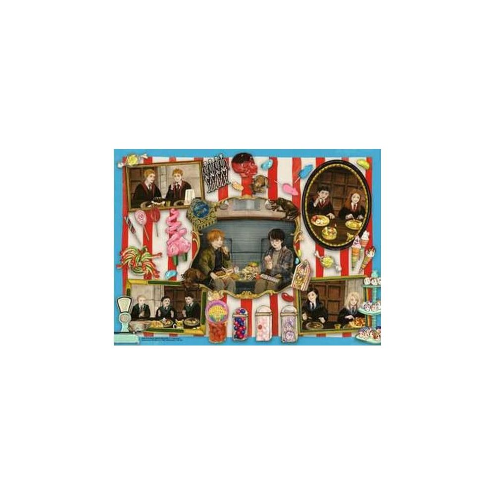 Scena con personaggi di Harry Potter, caramelle e gelato. Diverse piccole scene con personaggi.