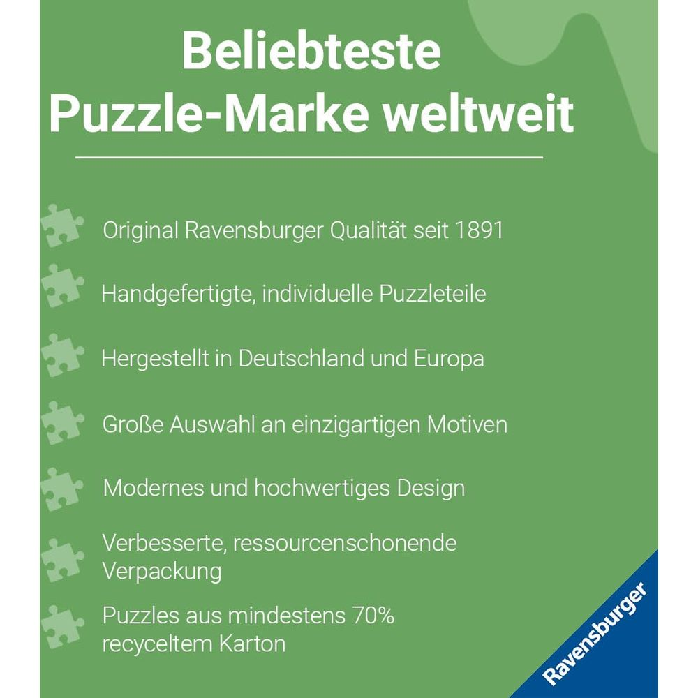 Najpopularniejsza marka puzzli: Jakość Ravensburger od 1891, ręcznie robione, w Europie.