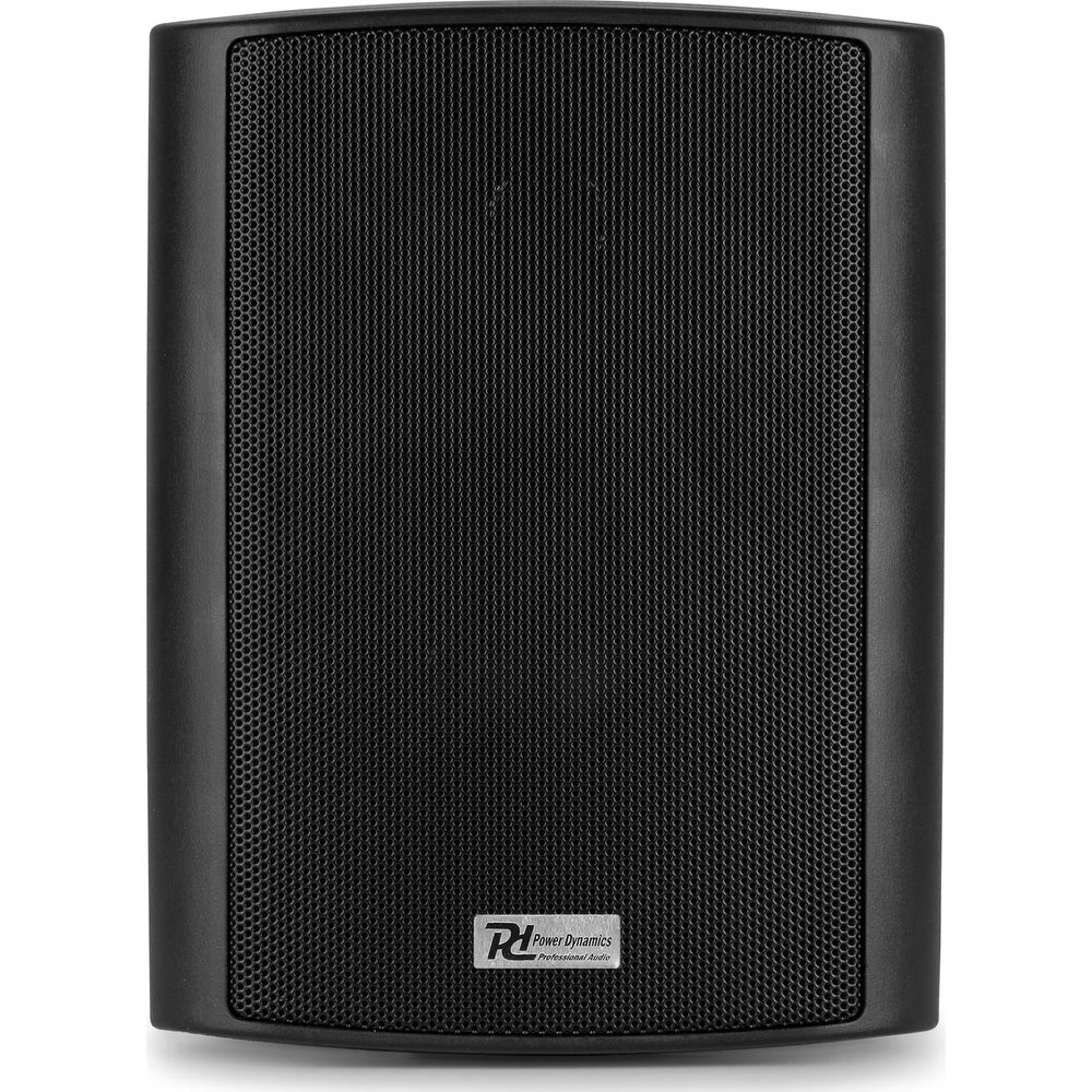 Altavoz negro con rejilla negra y logo abajo.