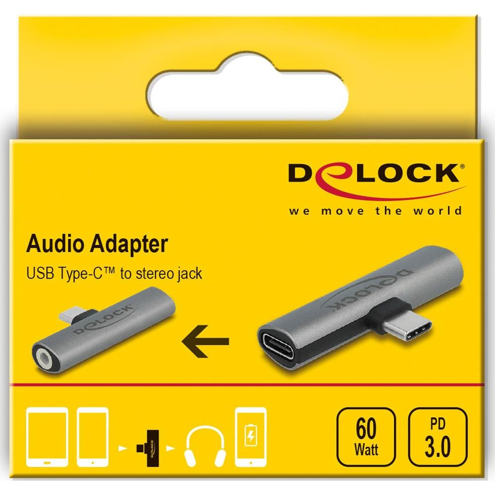 Adaptador de audio Delock: USB-C a jack 3,5mm, 60W PD 3.0.