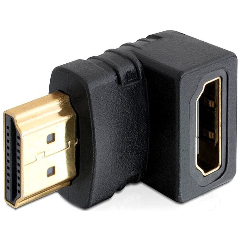 Un adattatore HDMI nero a 90 gradi con connettori dorati.