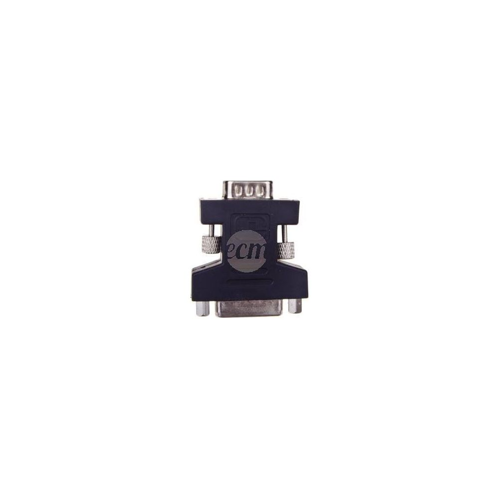 A black VGA adapter with an "ecm" logo in the center.