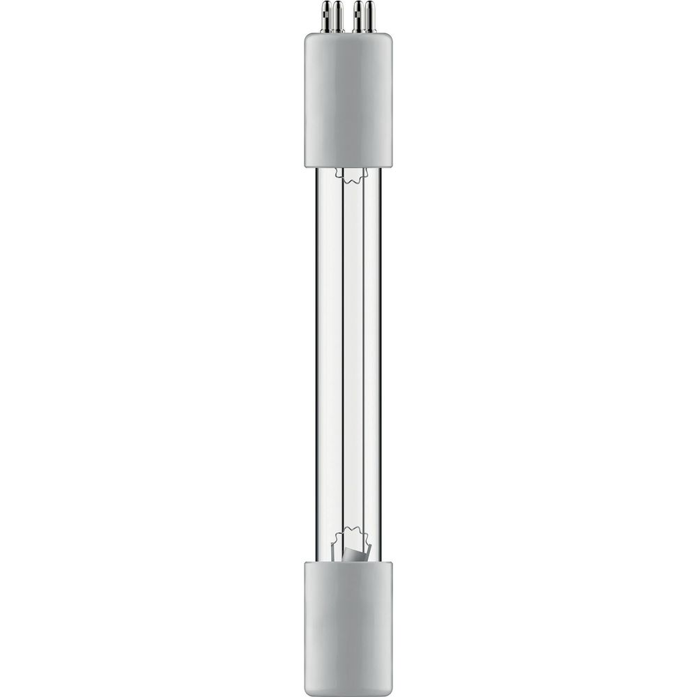 Prosta, przezroczysta rura z szarymi zaślepkami i widocznymi wewnętrznymi przewodami.