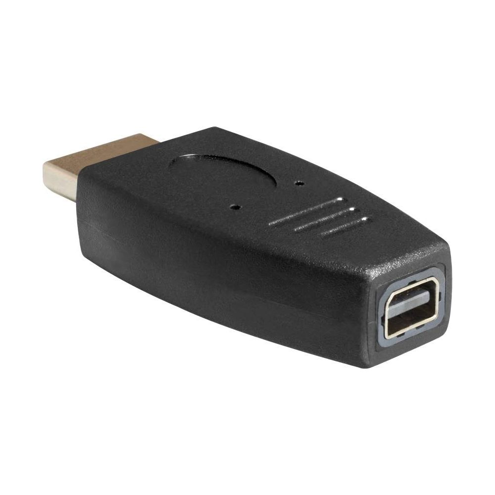 Zwarte adapter met HDMI-stekker en USB-poort.