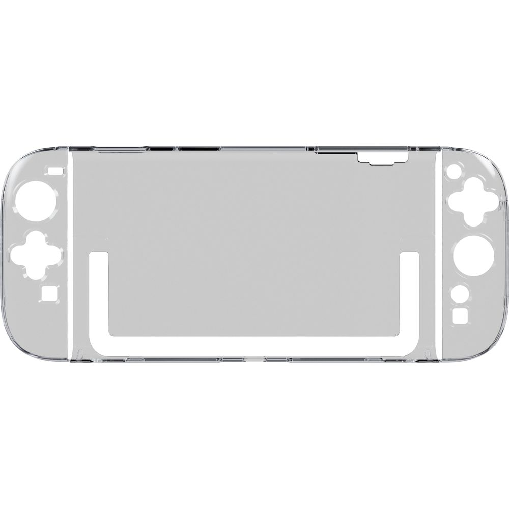 Funda transparente para un dispositivo de juegos con botones y D-pad.