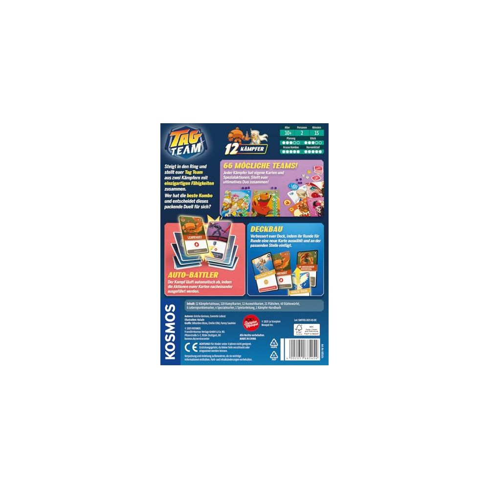 Boîte de jeu de société avec logo "Tag Team", combattants et instructions.