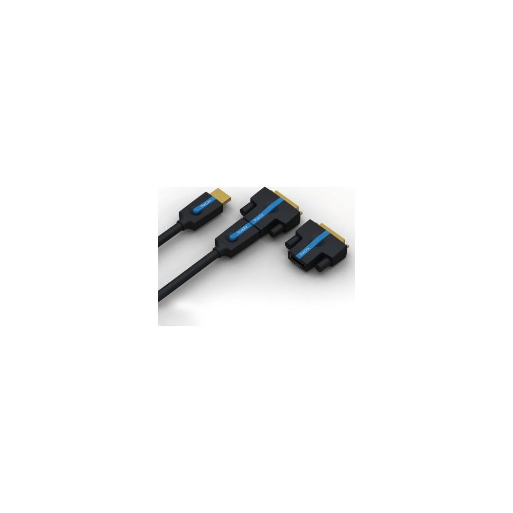 Drei schwarze HDMI-Kabel mit blauen Markierungen auf schwarzem Hintergrund.