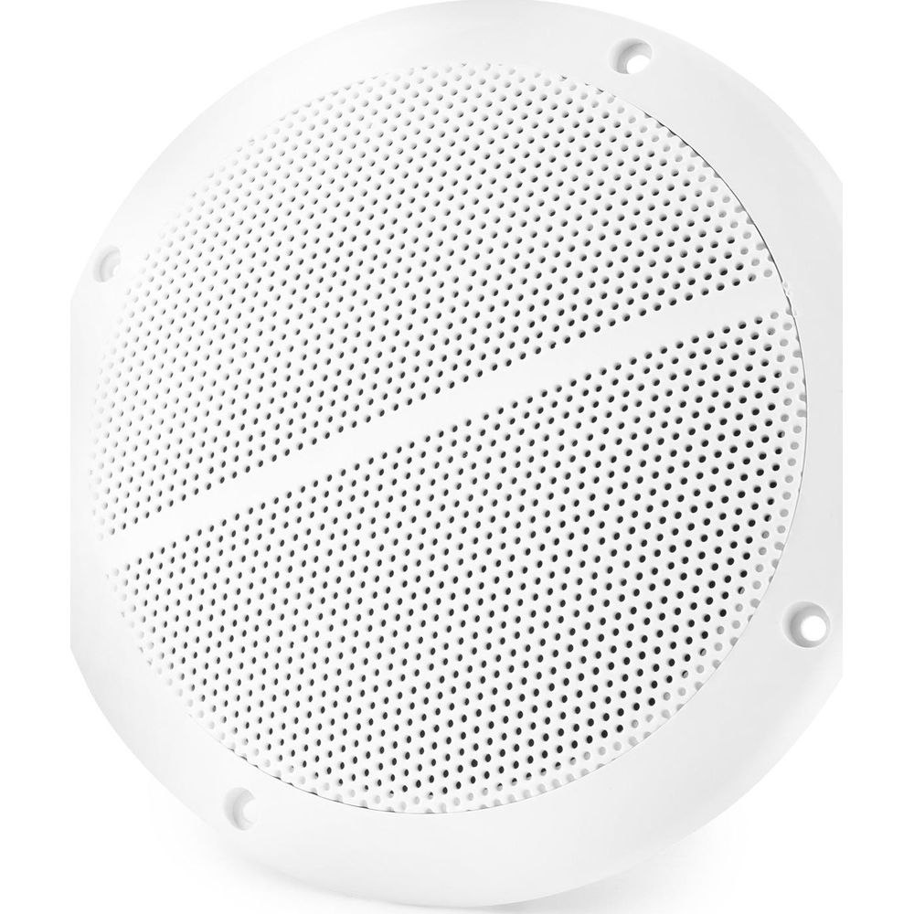 Rejilla blanca de altavoz con muchos agujeros pequeños y puntos de montaje.