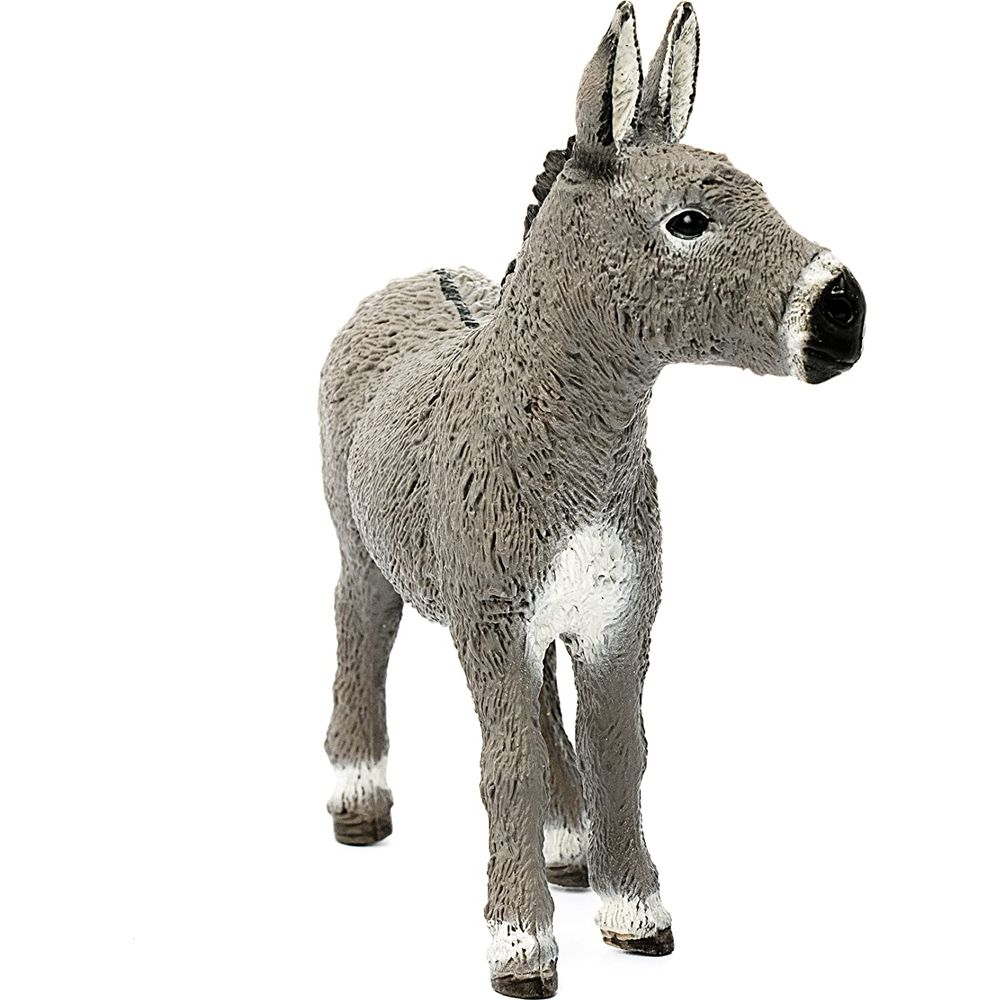 Figurine d'âne grise avec poitrine et sabots blancs.