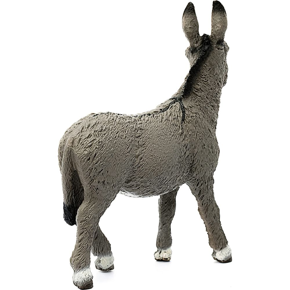 Figurine d'âne grise avec de longues oreilles et une crinière sombre, sur fond blanc.