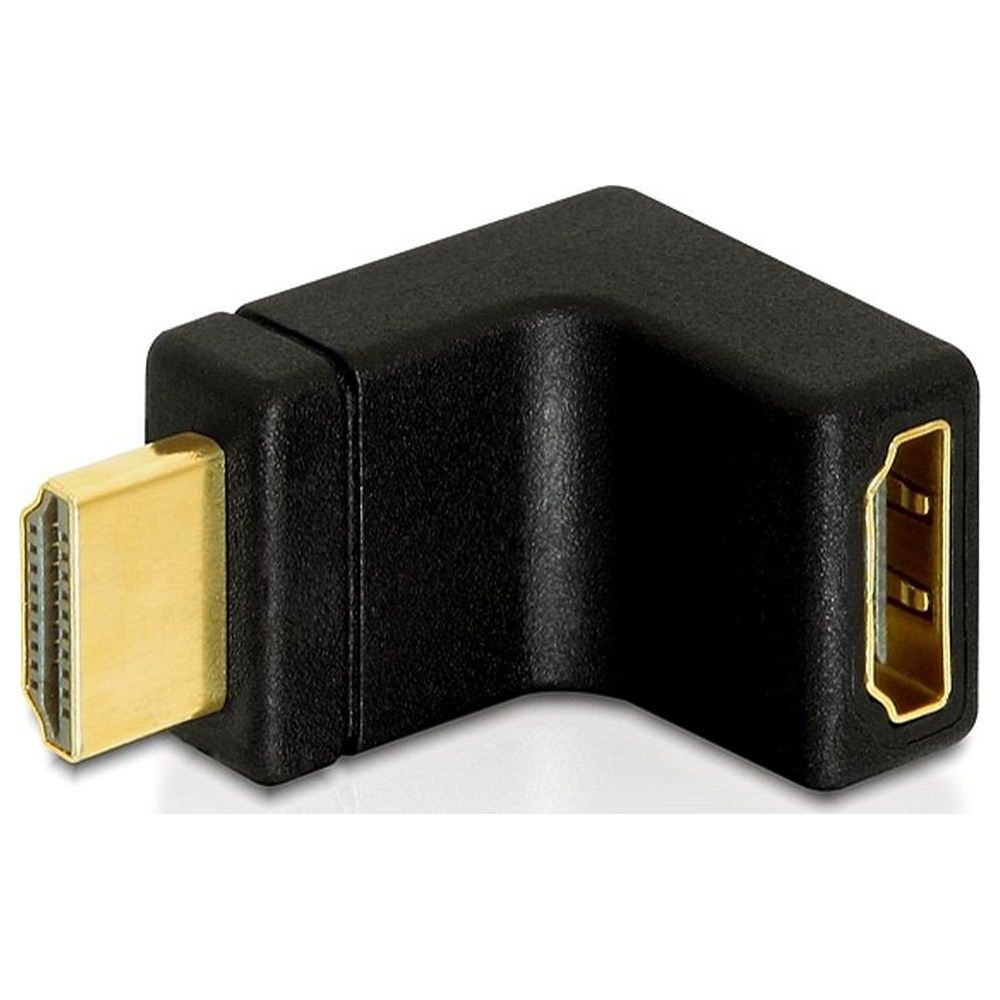 Czarny adapter HDMI pod kątem ze złotymi złączami.