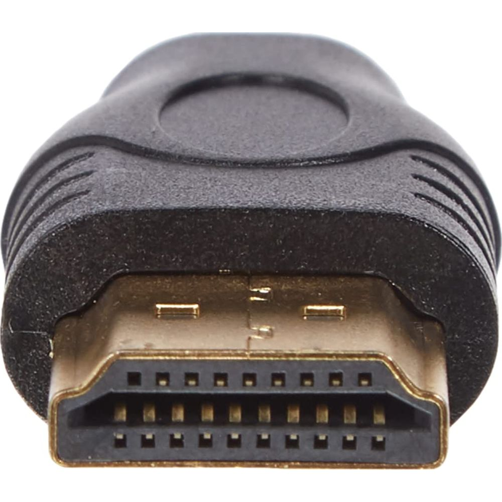 Primo piano di un connettore HDMI nero con contatti dorati.