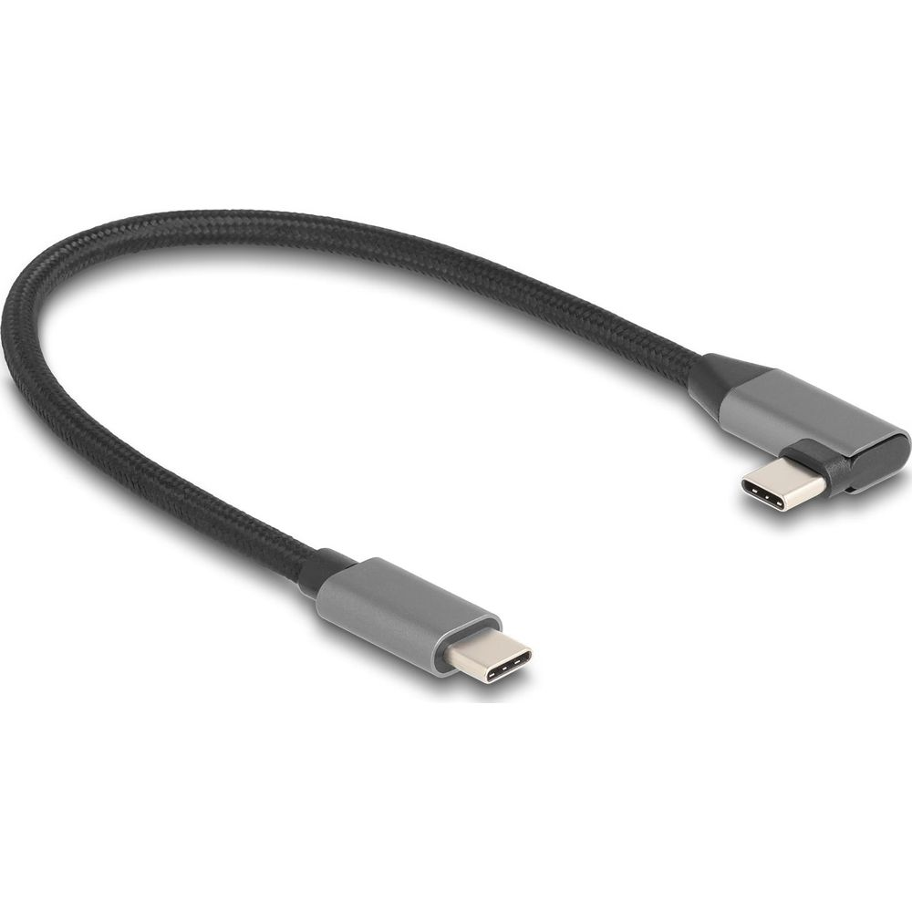 Un cavo USB-C nero con due connettori e estremità grigie.