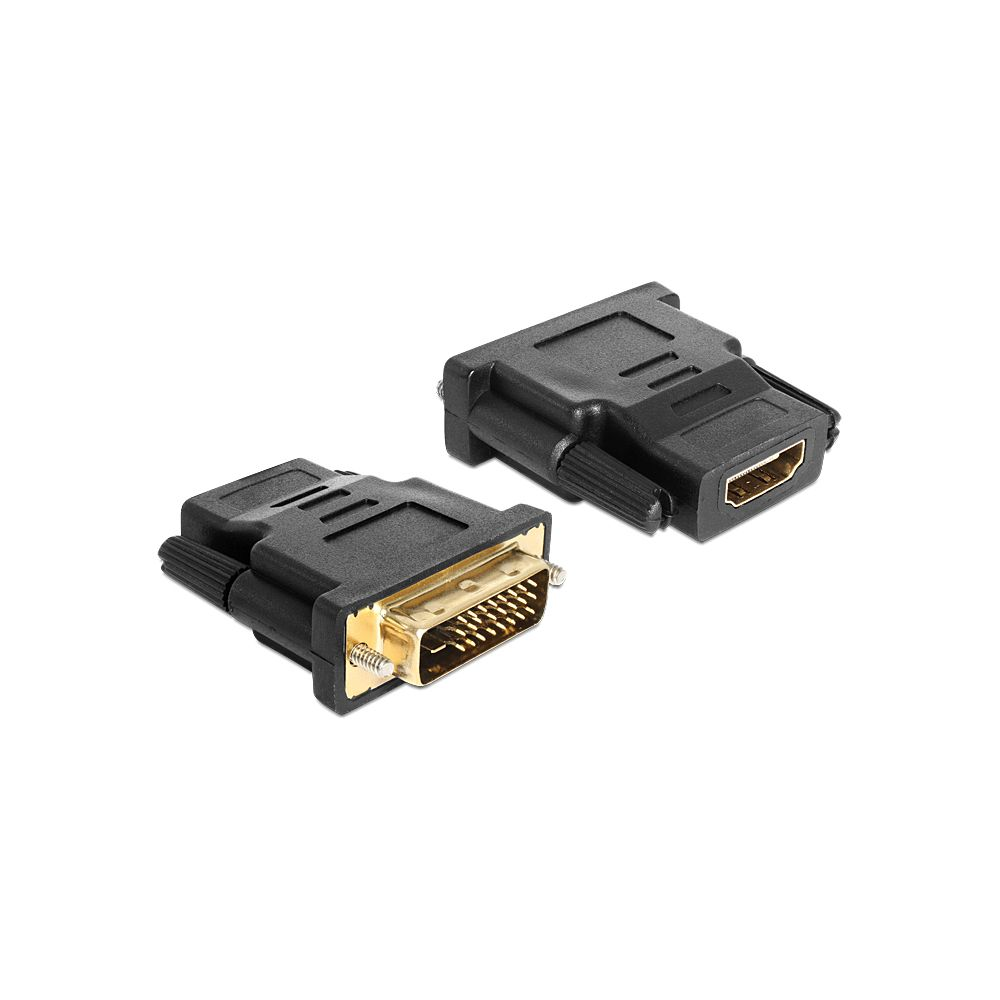 Due adattatori neri: uno DVI a HDMI e uno HDMI a DVI.