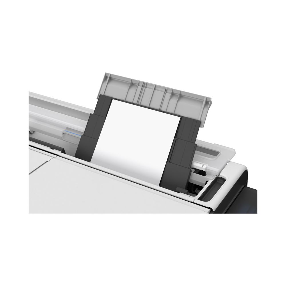 Biała kartka papieru jest włożona do podajnika drukarki.