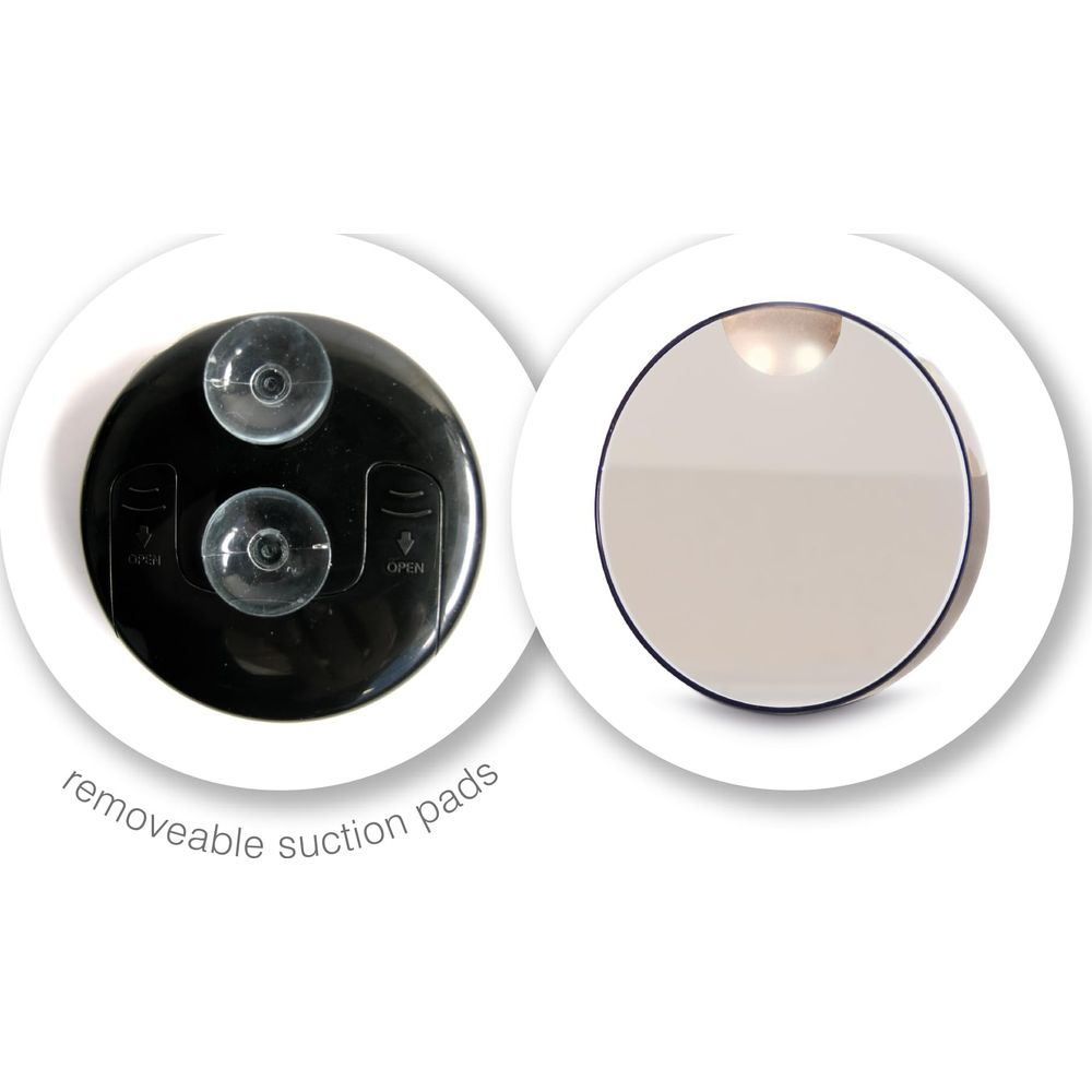 Schwarzer Griff mit zwei Saugnäpfen und Spiegel daneben.