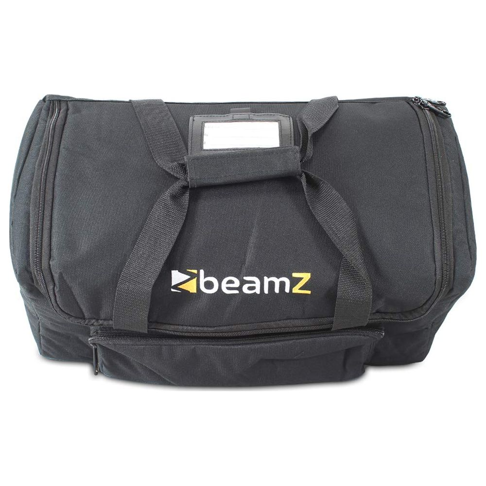 Bolsa de transporte negra con logo BeamZ amarillo y asas.