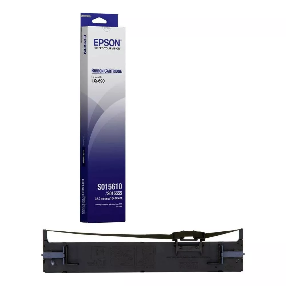 Cartuccia nastro Epson S015610 per LQ-690, con nastro e scatola.