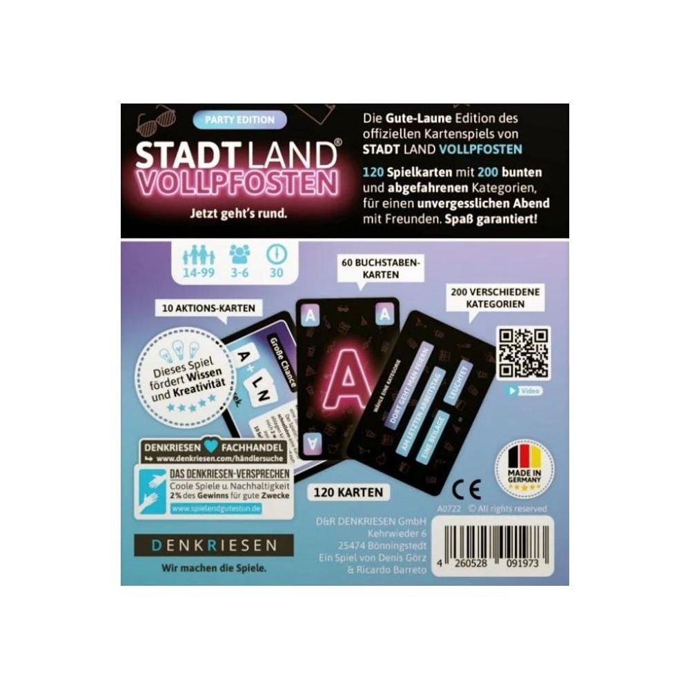 Spiel "Stadt Land Vollpfosten" mit Spielkarten, Alter 14-99, 120 Karten.