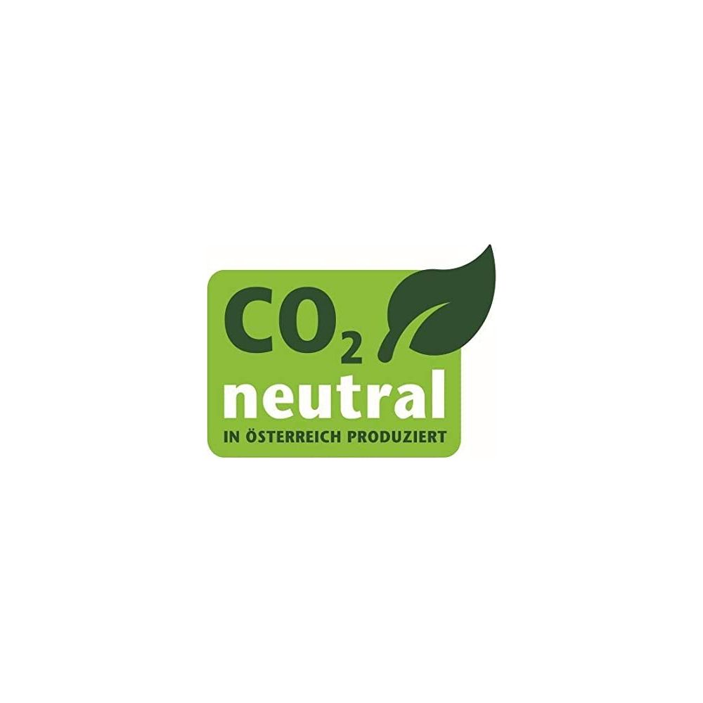 Sceau vert : CO2 neutre produit en Autriche avec symbole feuille.