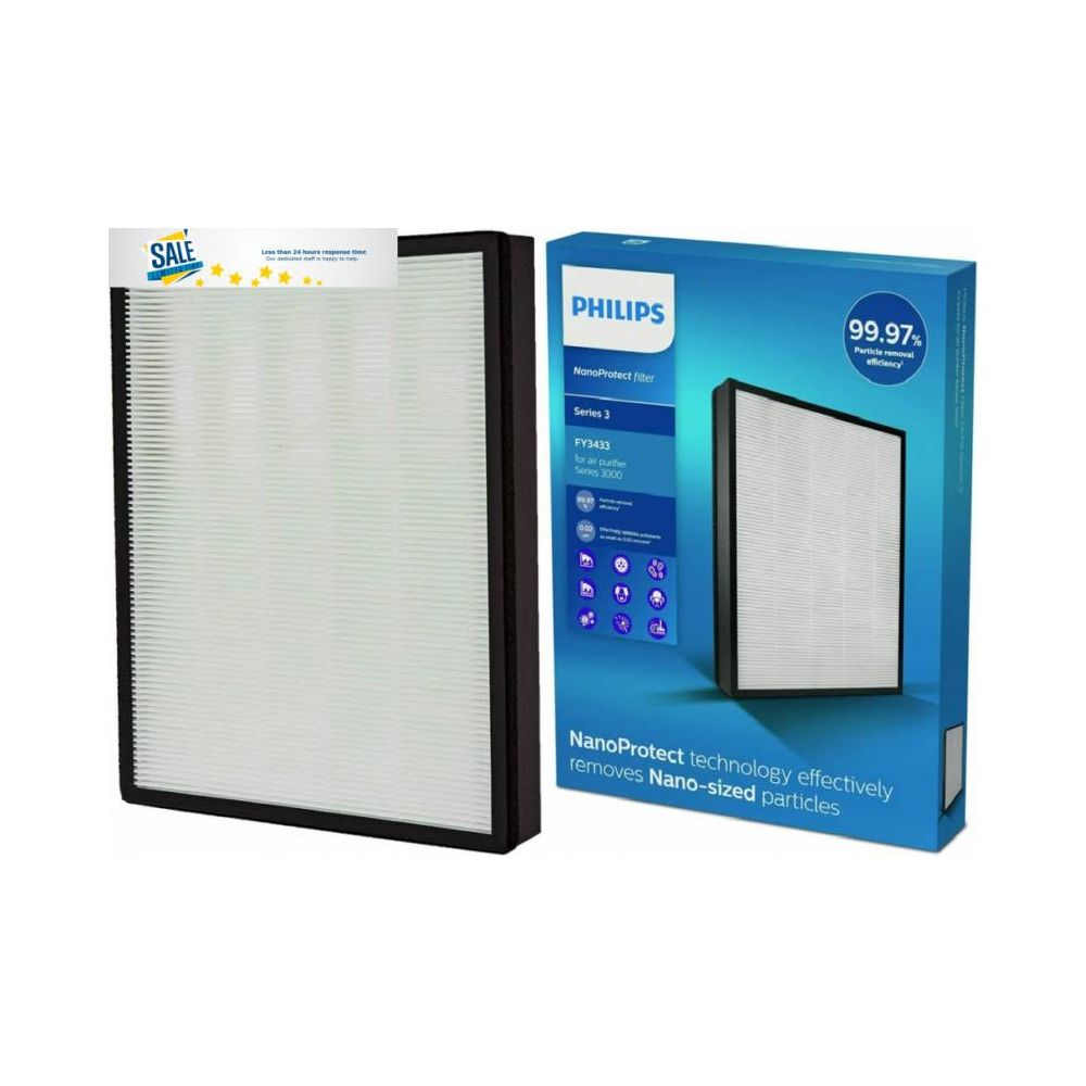 Ein Philips NanoProtect-Luftfilter der Serie 3 FY3433 mit Verpackung.