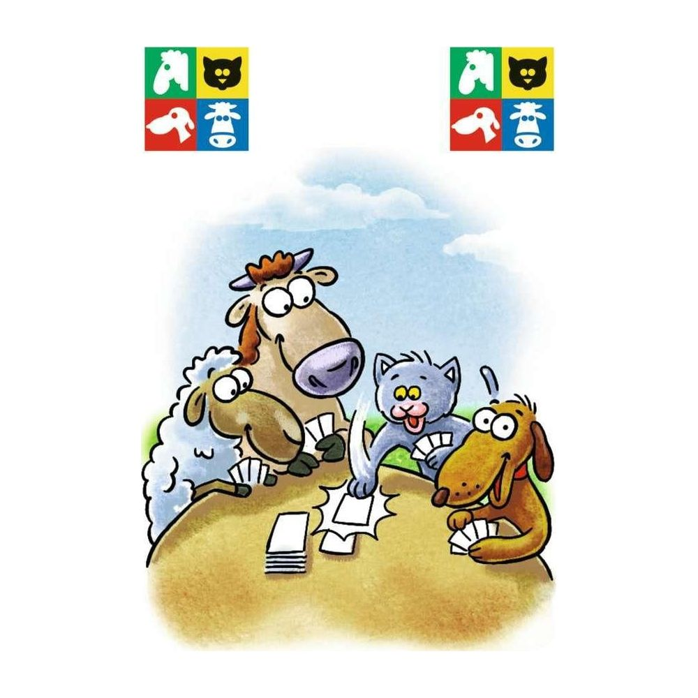 Tiere spielen Karten im Freien.