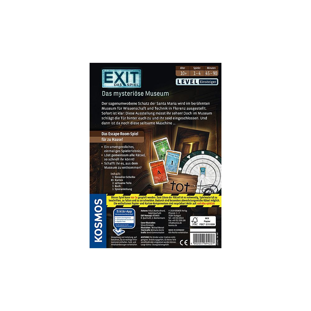 EXIT Spiel: Das mysteriöse Museum, Escape Room Spielbox mit Spielmaterial.