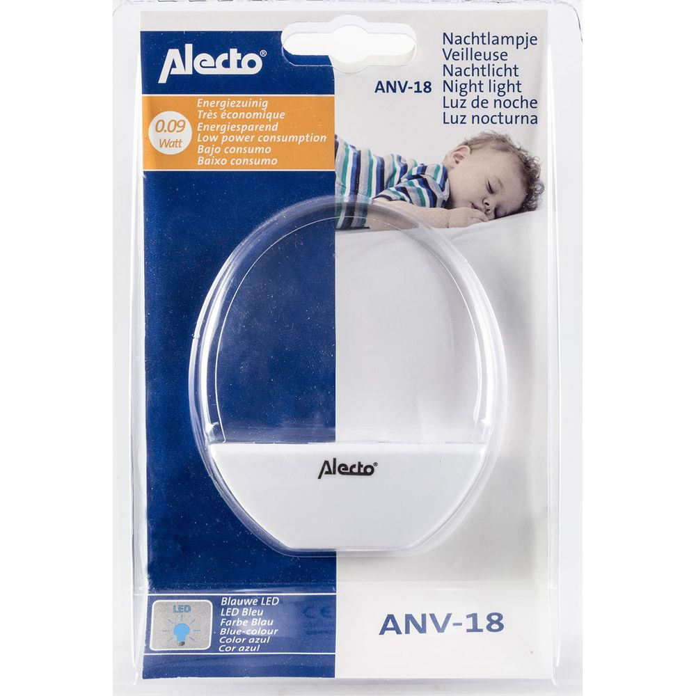 Lampka nocna Alecto ANV-18, niski pobór mocy, niebieska dioda LED. Śpiące dziecko.