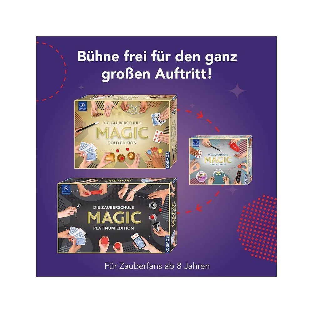 Trzy pudełka Kosmos Szkoła Magii Magic Edition: Złota, Srebrna, Platynowa.