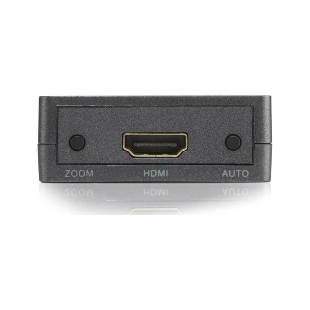 Un appareil noir avec un port HDMI, étiqueté Zoom et Auto.