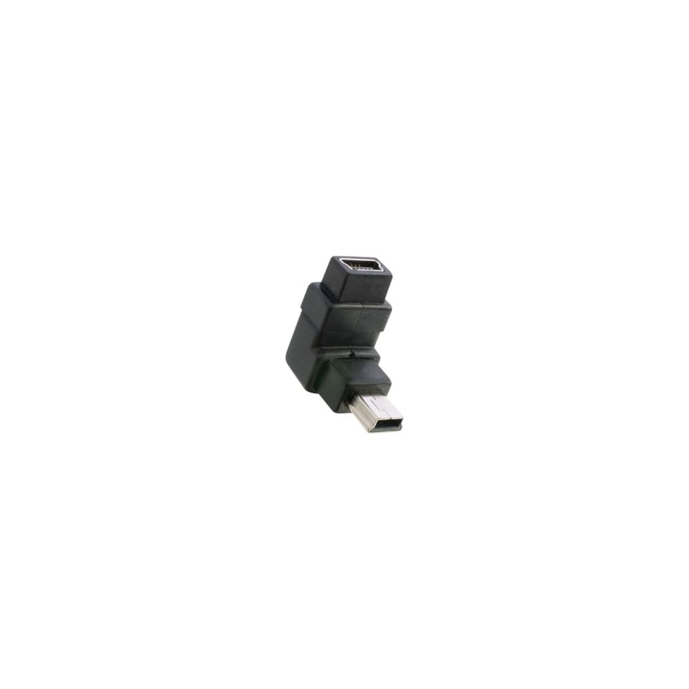 Adattatore nero ad angolo retto con connettori Mini USB e USB-A.