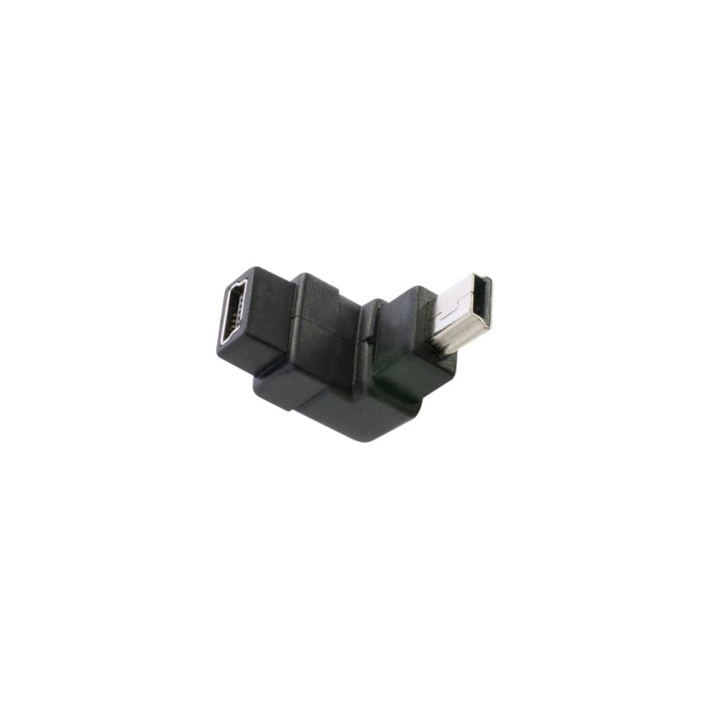 Adattatore nero a 90 gradi con porte Mini USB e USB A.