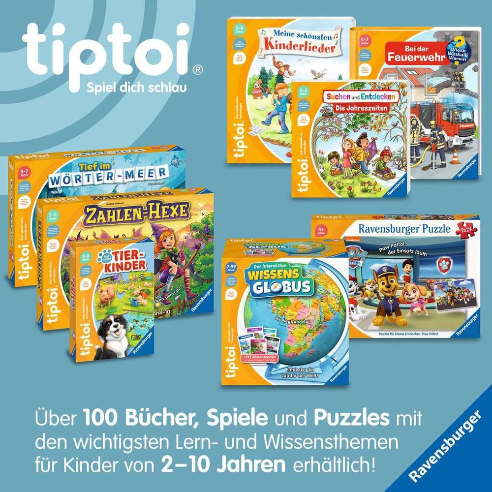 Prodotti Tiptoi: canzoni per bambini, vigili del fuoco, stagioni, mappamondo, vocabolario, numeri, animali.