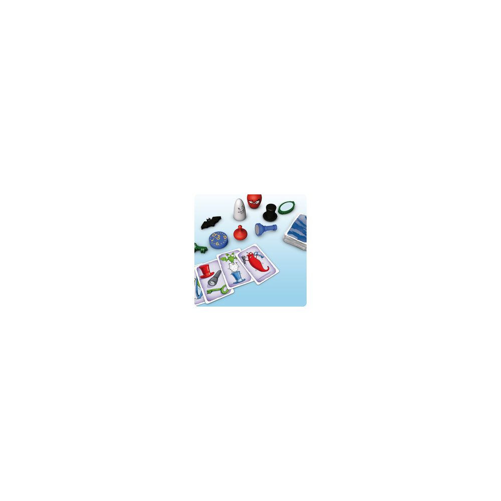 Carte da gioco con personaggi come cappello, peperoncino, facce e pedine.