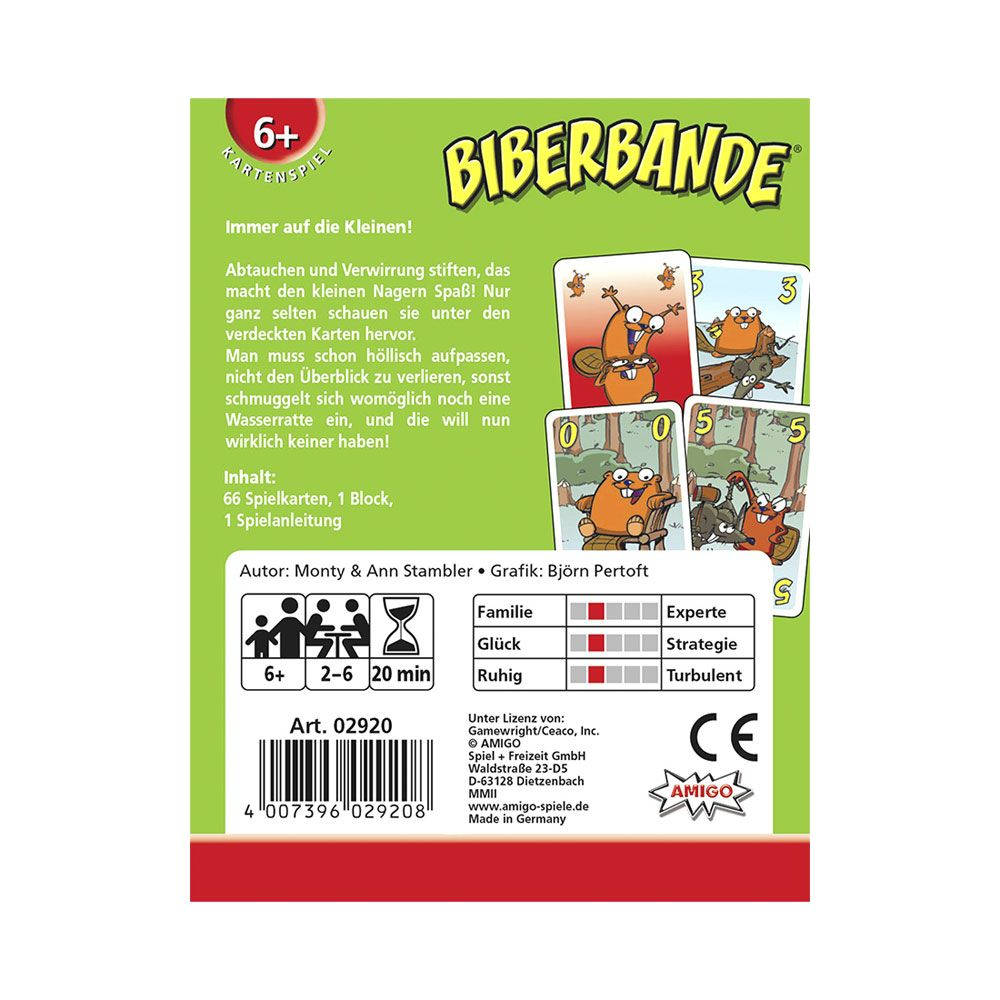 Spiel "Biberbande" mit Biberfiguren, Alter 6+, 2-6 Spieler, 20 Min. Spielzeit.