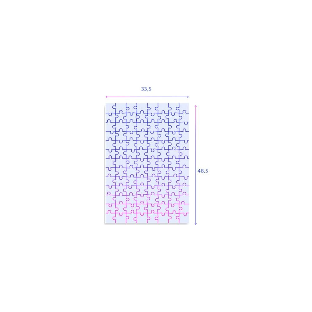 Siatka fioletowych elementów puzzli o wymiarach 33,5 x 48,5.