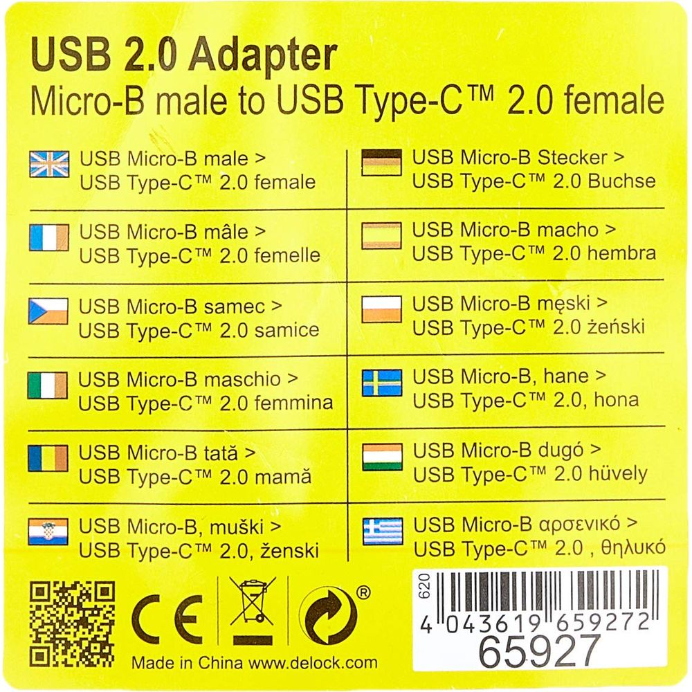 Adapter USB 2.0: Micro-B męski do USB Type-C żeński.
