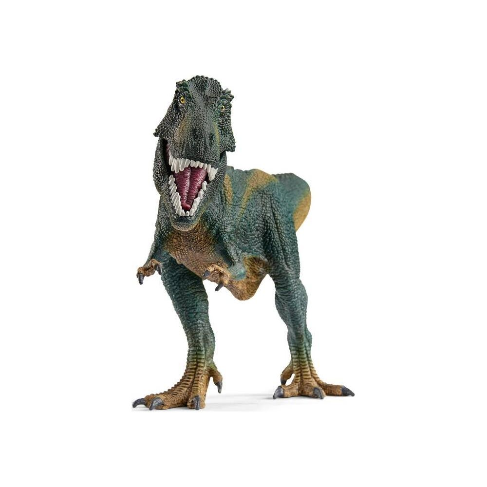 Zielony Tyranozaur Rex z otwartym pyskiem, ukazującym ostre zęby.