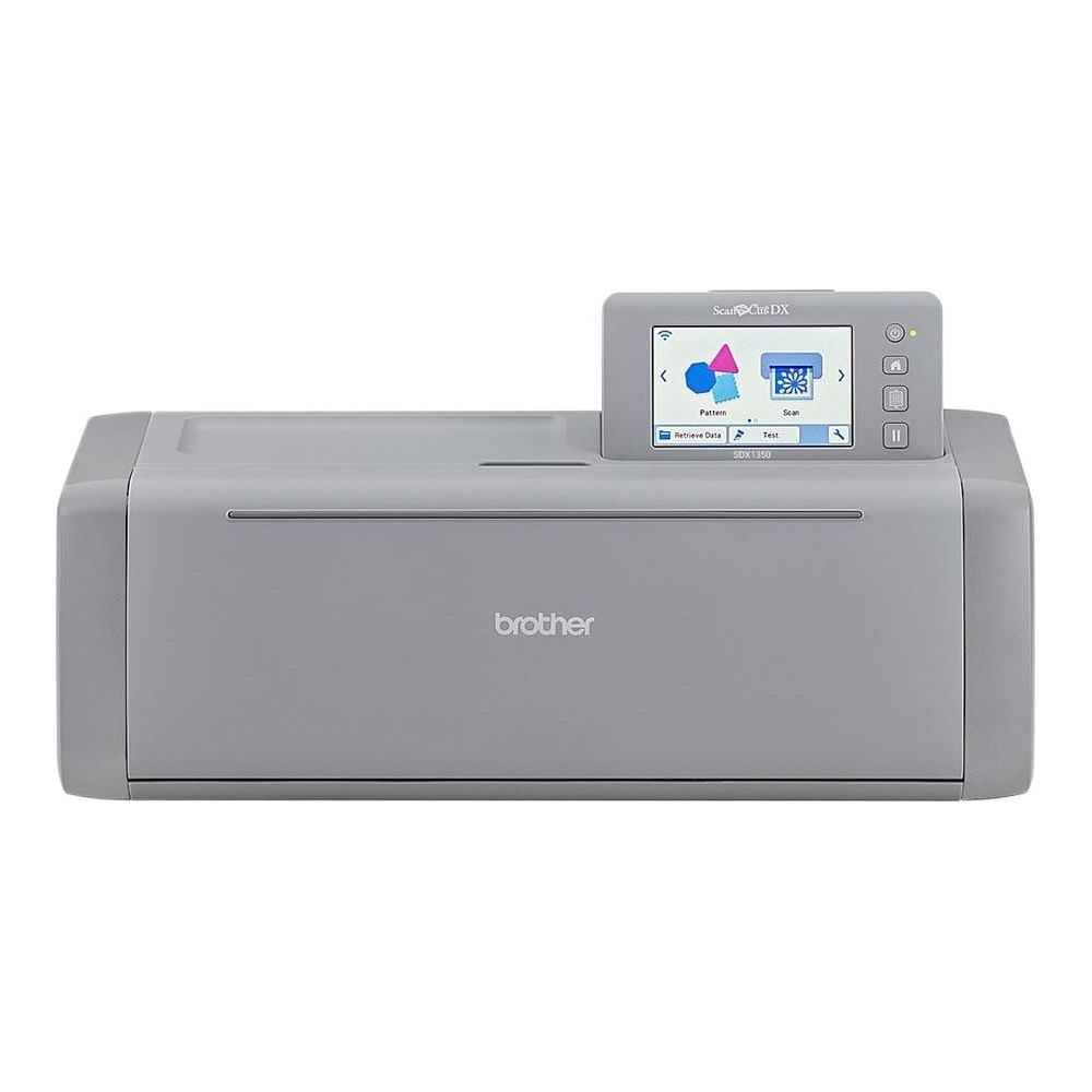 Grauer Brother ScanNCut DX mit Touchscreen und Mustern.