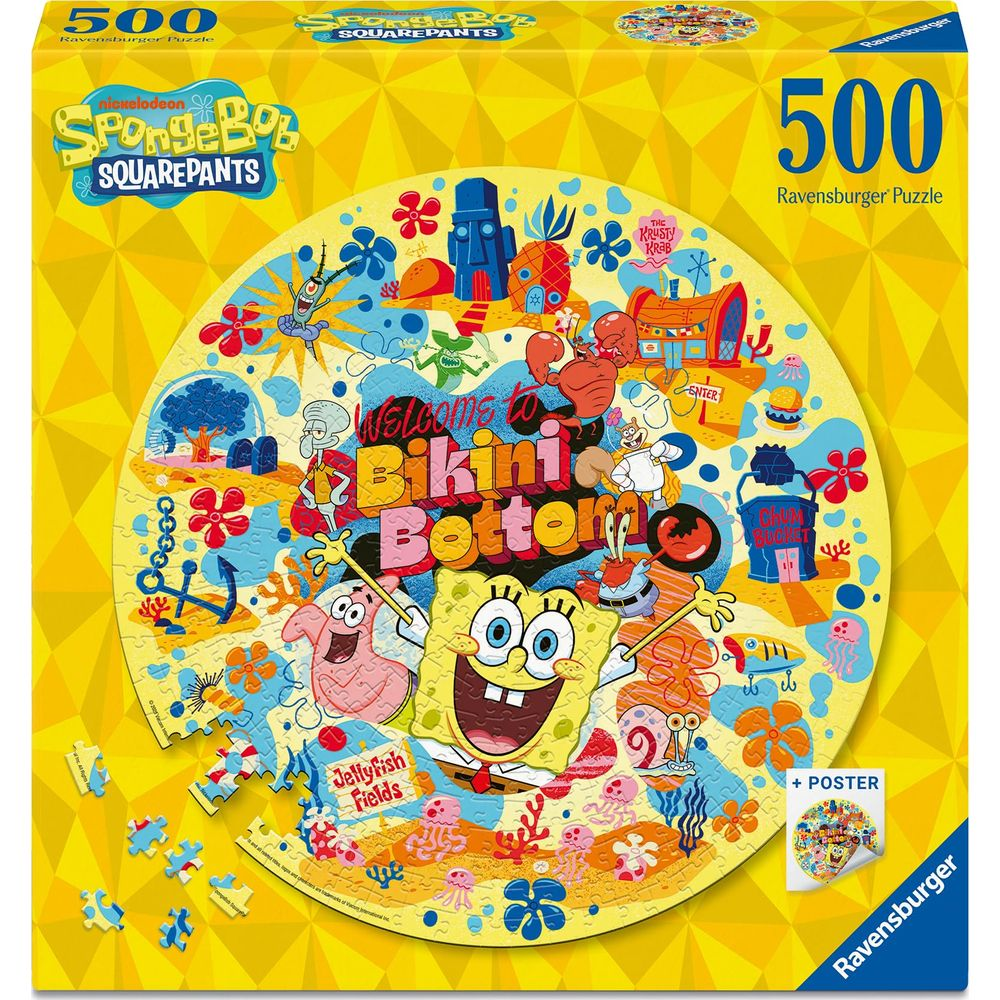 Puzzle di SpongeBob: Scena di Bikini Bottom con SpongeBob, Patrick e Calamaro.
