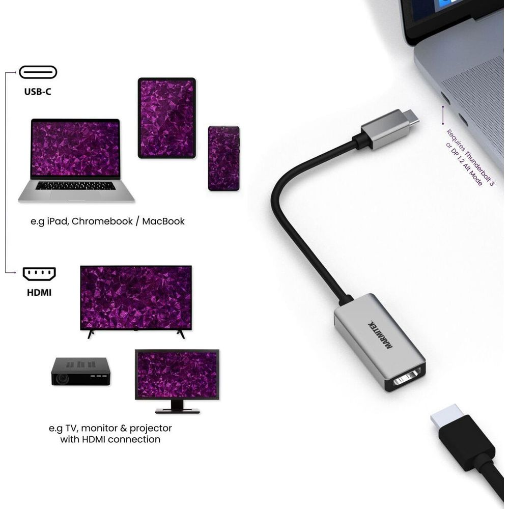Adattatore USB-C collega laptop, tablet, telefoni a dispositivi HDMI.